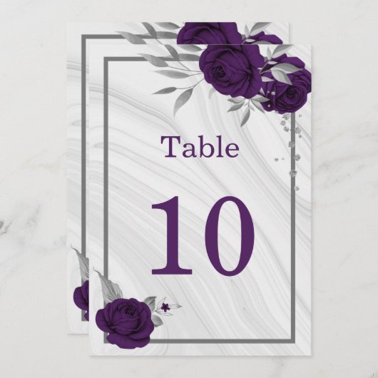 紫王室の銀フローラ幾何学表 招待状 (正面/裏面)