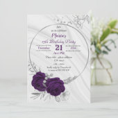 紫王室の銀フローラ幾何学誕生日 招待状 (スタンド正面)
