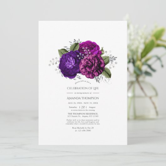 紫王室の銀フローラ生命お祝い 招待状 (スタンド正面)