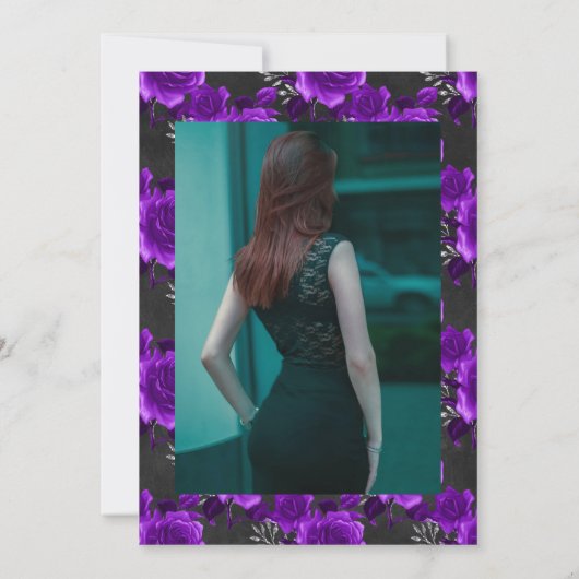 紫王室の銀フローラ生命お祝い 招待状 (裏面)