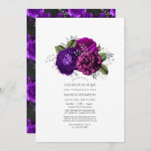 紫王室の銀フローラ生命お祝い 招待状 (正面/裏面)