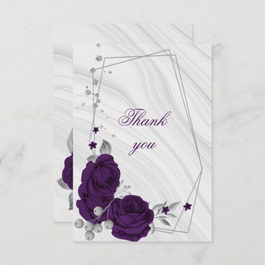 紫王室の銀灰色フローラ幾何学模様 サンキューカード (正面/裏面)