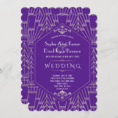 紫王室の銀素晴らしギャツビー結婚1920年代 招待状 (正面/裏面)