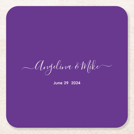 紫王室の – スクリプエレガントトパーソナライズされた スクエアペーパーコースター (正面)