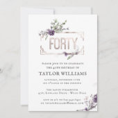 紫王室の | フローラ華美フォイルフレーム誕生日 招待状 (正面)