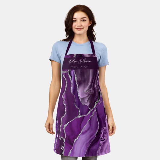 紫瑪瑙美しいプロフェッショナルエプロン エプロン (着用した状態)