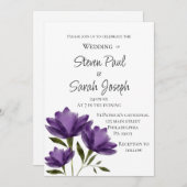 紫白の花のモダンな植物画のミニマリスト 招待状 (正面/裏面)