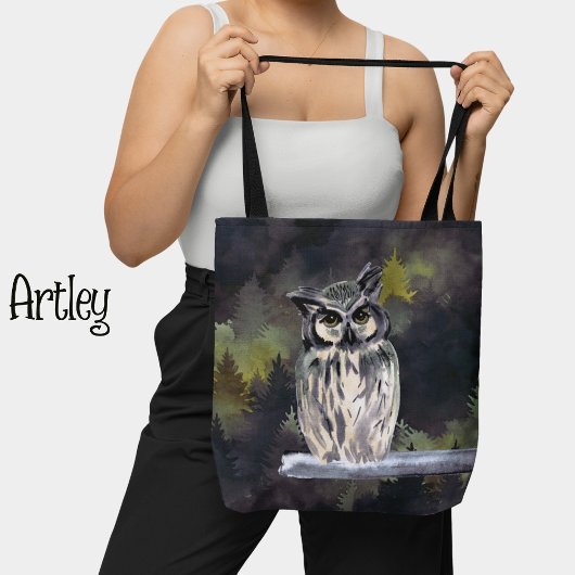 紫白水色の森の雪フクロウ トートバッグ