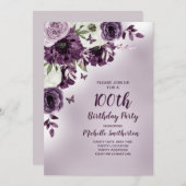 紫白花蝶100誕生日 招待状 (正面/裏面)