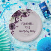 紫白花蝶75誕生日 ペーパープレート (パーティー)