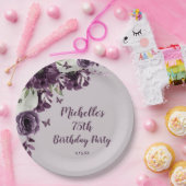 紫白花蝶75誕生日 ペーパープレート (パーティー)