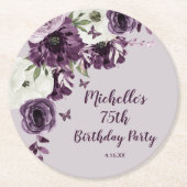 紫白花蝶75誕生日 ラウンドペーパーコースター (正面)