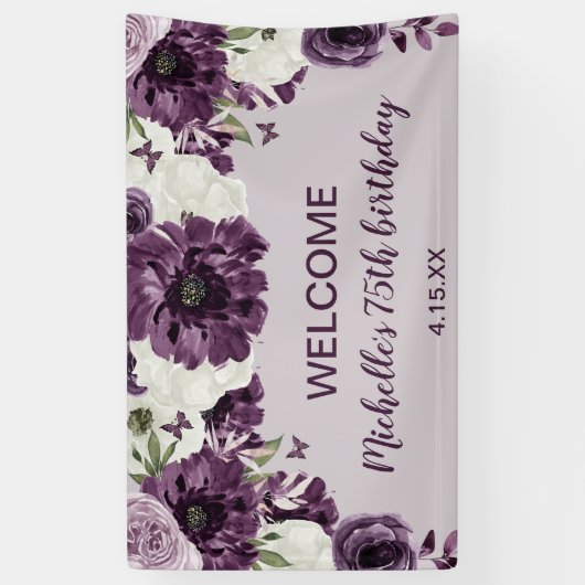 紫白花蝶75誕生日 横断幕 (縦)