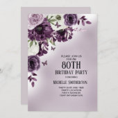 紫白花蝶80誕生日 招待状 (正面/裏面)