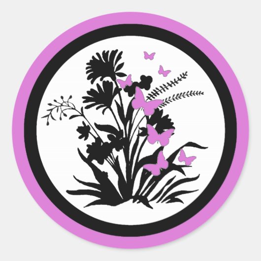 紫白黒蝶の花封筒用シール ラウンドシール (正面)