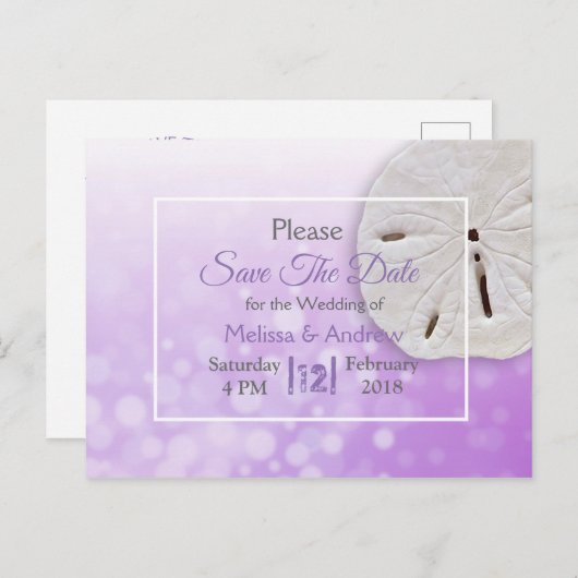 紫砂ドルをテーマにした結婚式の日付を保存 案内ポストカード (正面/裏面)