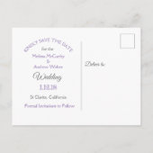 紫砂ドルをテーマにした結婚式の日付を保存 案内ポストカード (裏面)