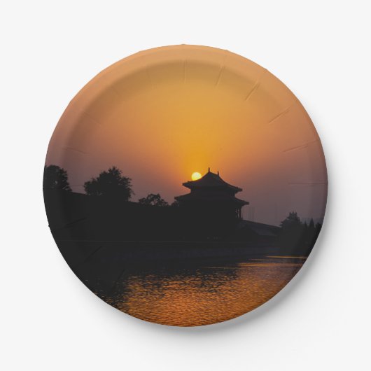紫禁城の日没 – 北京、中国 ペーパープレート (正面)