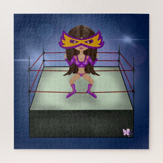 紫稲妻ブルネットluchadoraレスラー ジグソーパズル (縦)