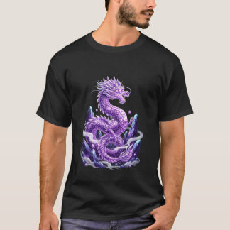 紫竜クリスタルガーディアンファンタジー生き物 イラスト Tシャツ