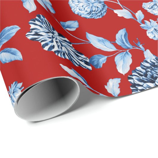 紫系統のヴィンテージのクリスマスの花柄Toile ラッピングペーパー (ロールコーナー)