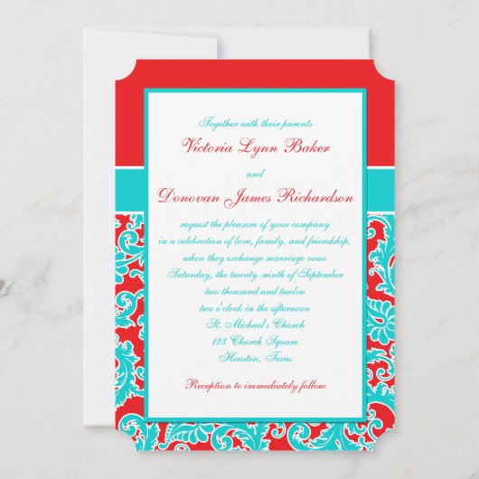 紫系統の白いダマスク織のモノグラムの結婚式招待状 招待状 (裏面)