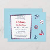 紫系統の白く航海のなテーマの誕生会 招待状 (正面/裏面)