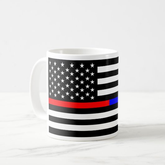 紫系統の薄いライン警察の消防士の記号米国 コーヒーマグカップ (正面左)