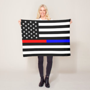 紫系統の薄いライン警察の消防士の記号米国 フリースブランケット