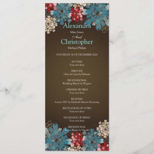 紫系統及びクリームの花のレトロの結婚式プログラム プログラム (正面)