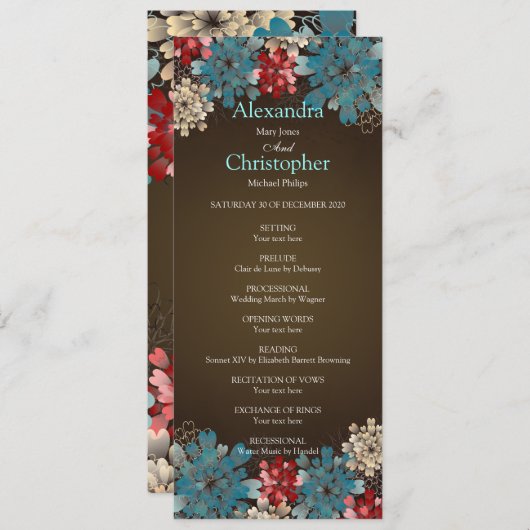 紫系統及びクリームの花のレトロの結婚式プログラム プログラム (正面/裏面)