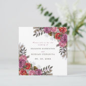 紫紅色バラ花束結婚式招待状 招待状 (スタンド正面)