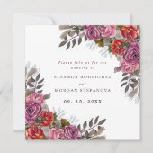 紫紅色バラ花束結婚式招待状 招待状 (正面)