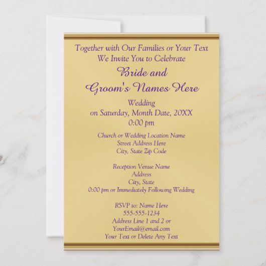 紫素晴らしと王室の金ゴールドの結婚式招待状 招待状 (裏面)