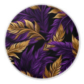 紫素晴らしと金ゴールドフローラの葉セラミックノブ セラミックノブ (正面)