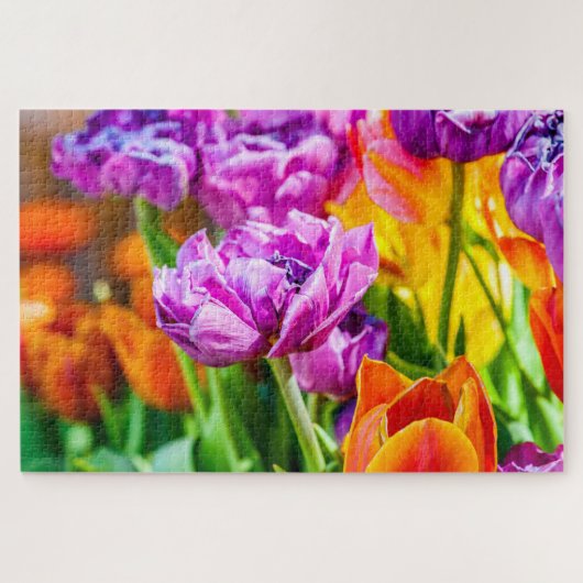 紫素晴らしのオウムのチューリップの花 ジグソーパズル (横)