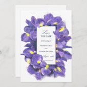 紫素晴らしアイリス水彩フローラ結婚ズ セーブザデート (正面/裏面)