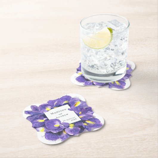 紫素晴らしアイリス水彩フローラ結婚ズ ペーパーコースター (インサイチュ)