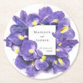紫素晴らしアイリス水彩フローラ結婚ズ ラウンドペーパーコースター (正面)
