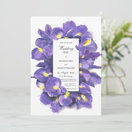 紫素晴らしアイリス水彩フローラ結婚ズ 招待状 (スタンド正面)