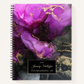 紫素晴らし黒金ゴールド抽象芸術 ノートブック (正面)