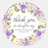 紫素朴とアイボリーフローラありがとうござ結婚う ラウンドシール (正面)