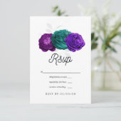 紫素朴とターコイズのフローラ結婚 出欠カード (スタンド正面)