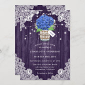 紫素朴と青のアジ結婚ア 招待状 (正面/裏面)