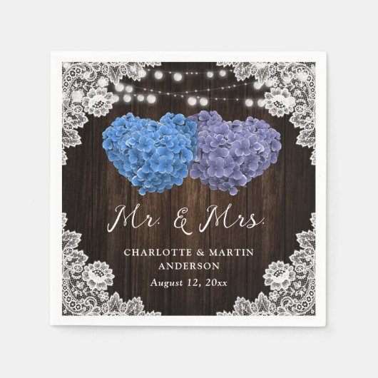 紫素朴と青のフローラ夫妻結婚 スタンダードカクテルナプキン (正面)