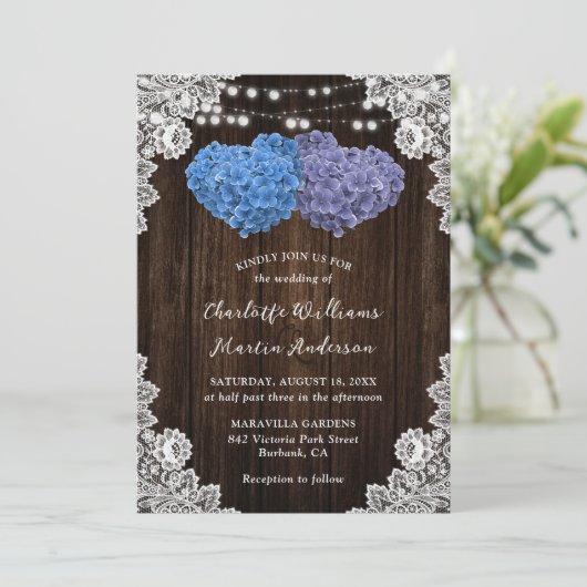 紫素朴と青のフローラ結婚式招待状 招待状 (スタンド正面)