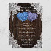 紫素朴と青のフローラ結婚式招待状 招待状 (正面/裏面)