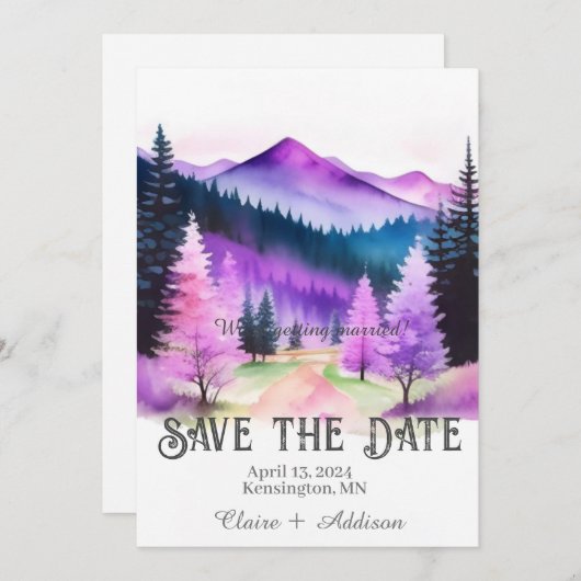 紫素朴と青の水彩林 セーブザデート (正面/裏面)