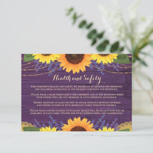 紫素朴のヒ結婚マワリの健康と安全 エンクロージャーカード (スタンド正面)