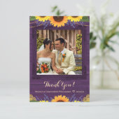 紫素朴の木がヒマワリの結婚写真 サンキューカード (スタンド正面)